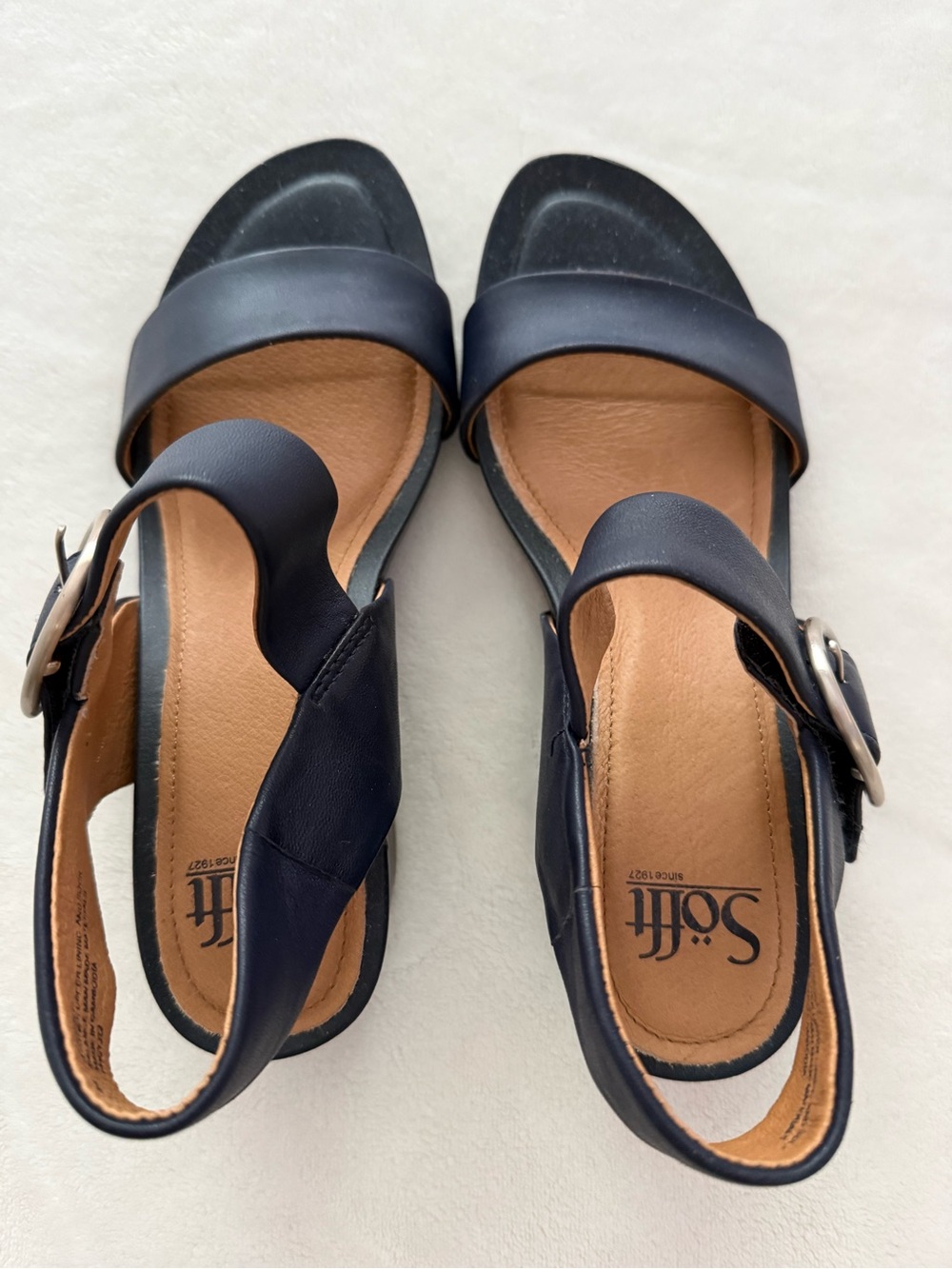 Soffit-Navy Slingback wedge Sandals with Buckle Accent for Women